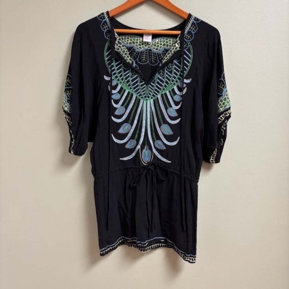 Womens Festival Embroidered Tunic Top Size XS Whimsigoth Fairy Grunge Peacock